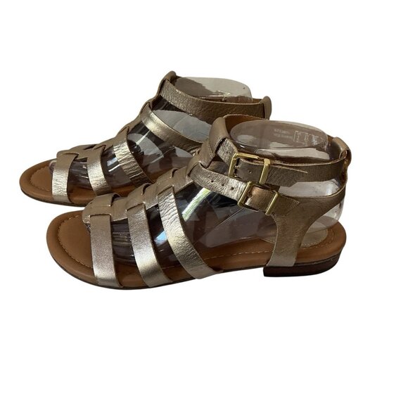 Clarks Artisan Gladiator Sandals 8.5 Gold Metallic Leather Strappy Comfort - Picture 1 of 13